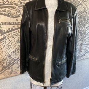 Euro Mond - Distressed Black Leather Jacket L